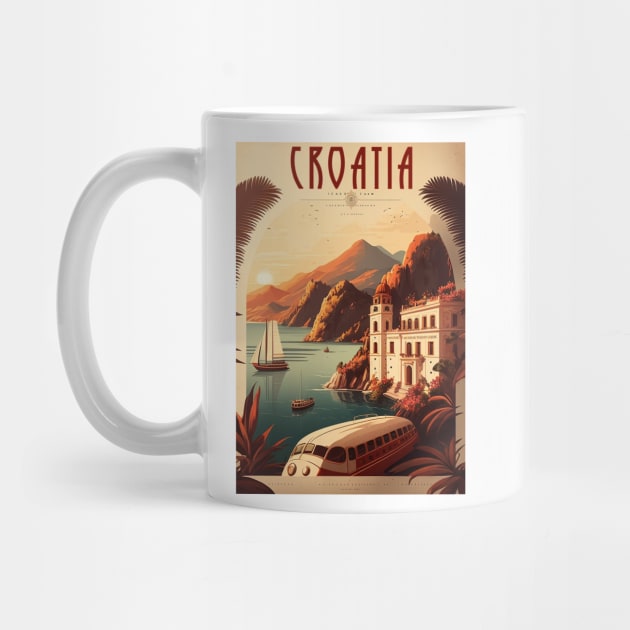 Croatia Coastline Vintage Travel Art Poster by OldTravelArt